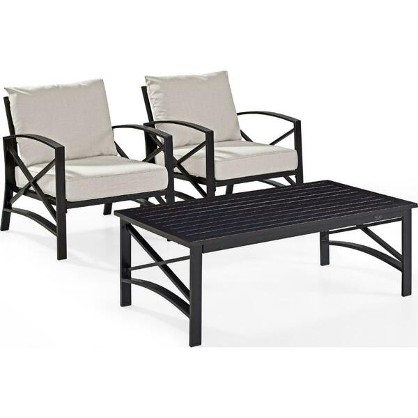 Crosley 3 Piece Kaplan Outdoor Seating Set with Oatmeal Cushion - Two Kaplan Outdoor Chairs, Coffee Table KO60012BZ-OL